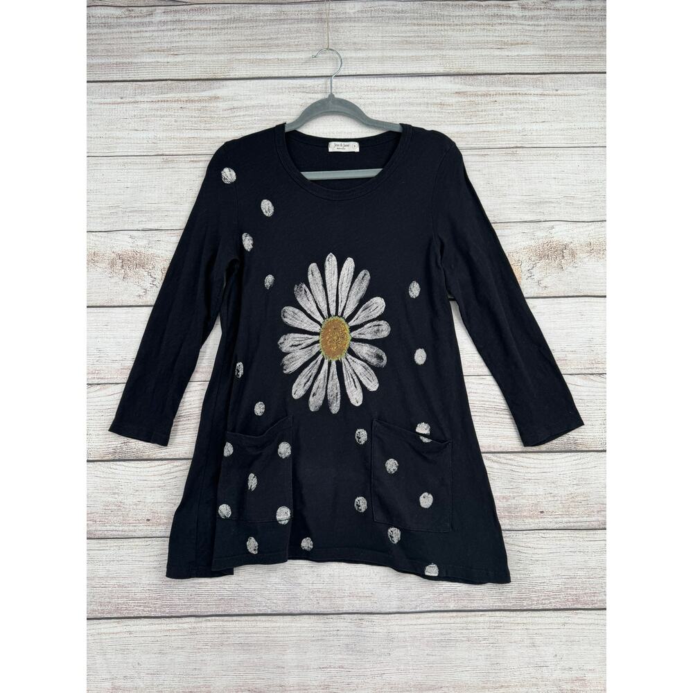 Jess & Jane Floral Polka Dor Long Sleeve T-Shirt Womens‎ Small Black Made in USA